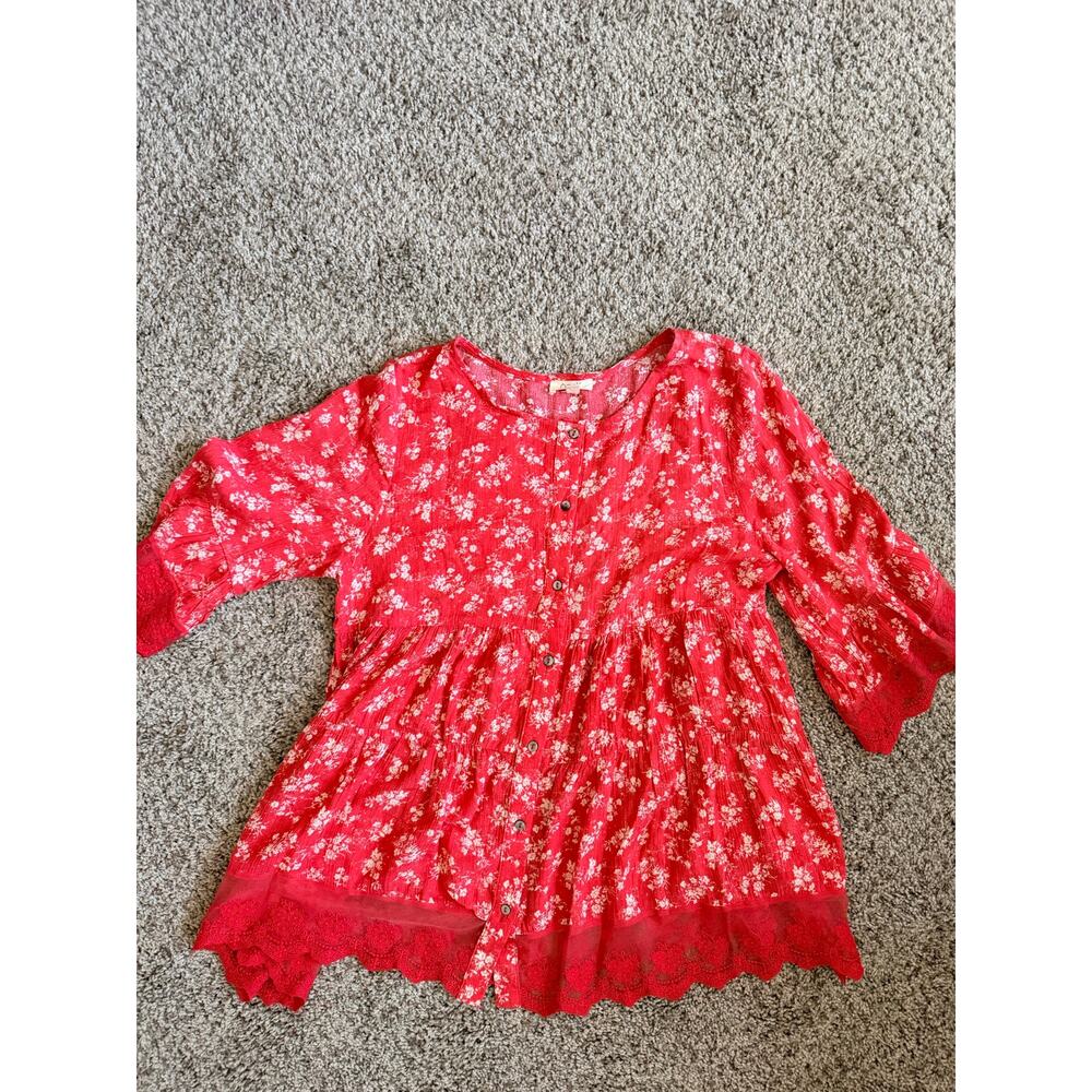 3 for $9 Oddy Boho Style Button and Lace Trim Top EUC S